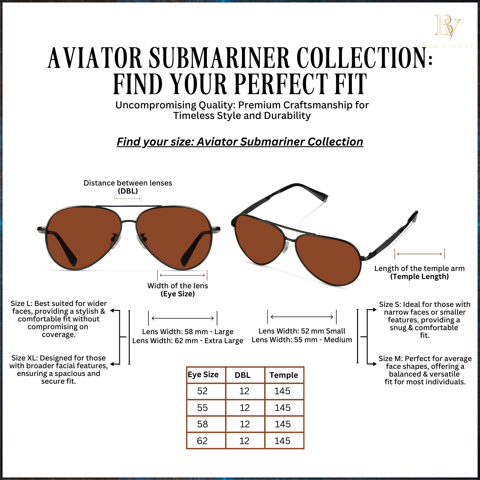 Bon Vivant High-Performance Unisex Aviator Sunglasses | Black Frame | NIRTECH® Non-Polarized Brown Glass Lenses (Model #: 219078-C281-G) | Lightweight Titanium, Anti-Reflective Coating, Spring Hinges, 100% UVA/UVB Protection, Durable B Titanium Frame